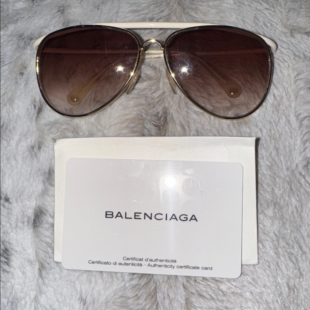Balenciaga Gold Aviator Sunglasses with Brown Lenses